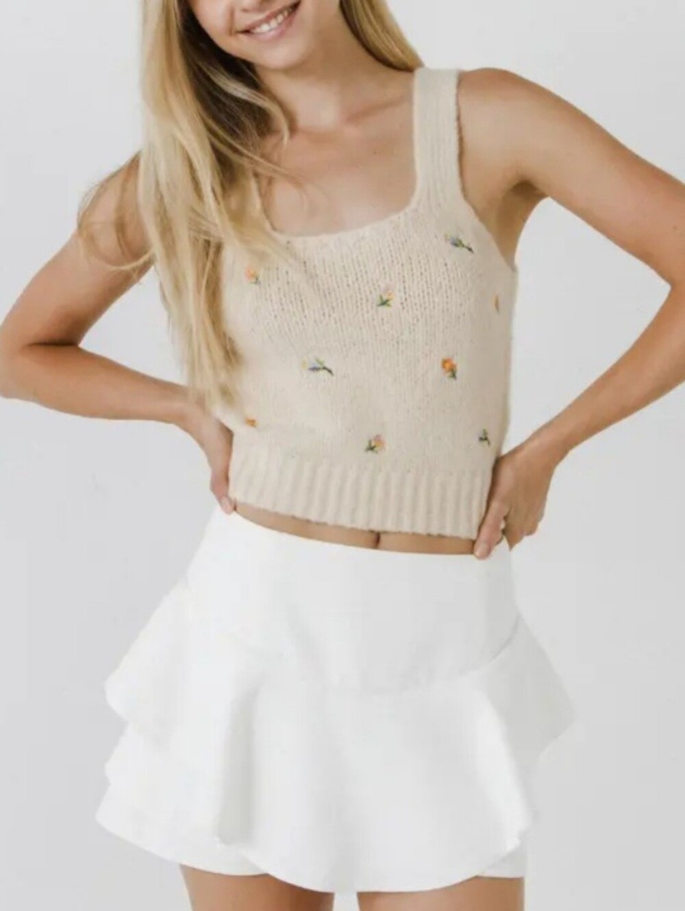 English Factory Cream Embroidered Sweater Vest